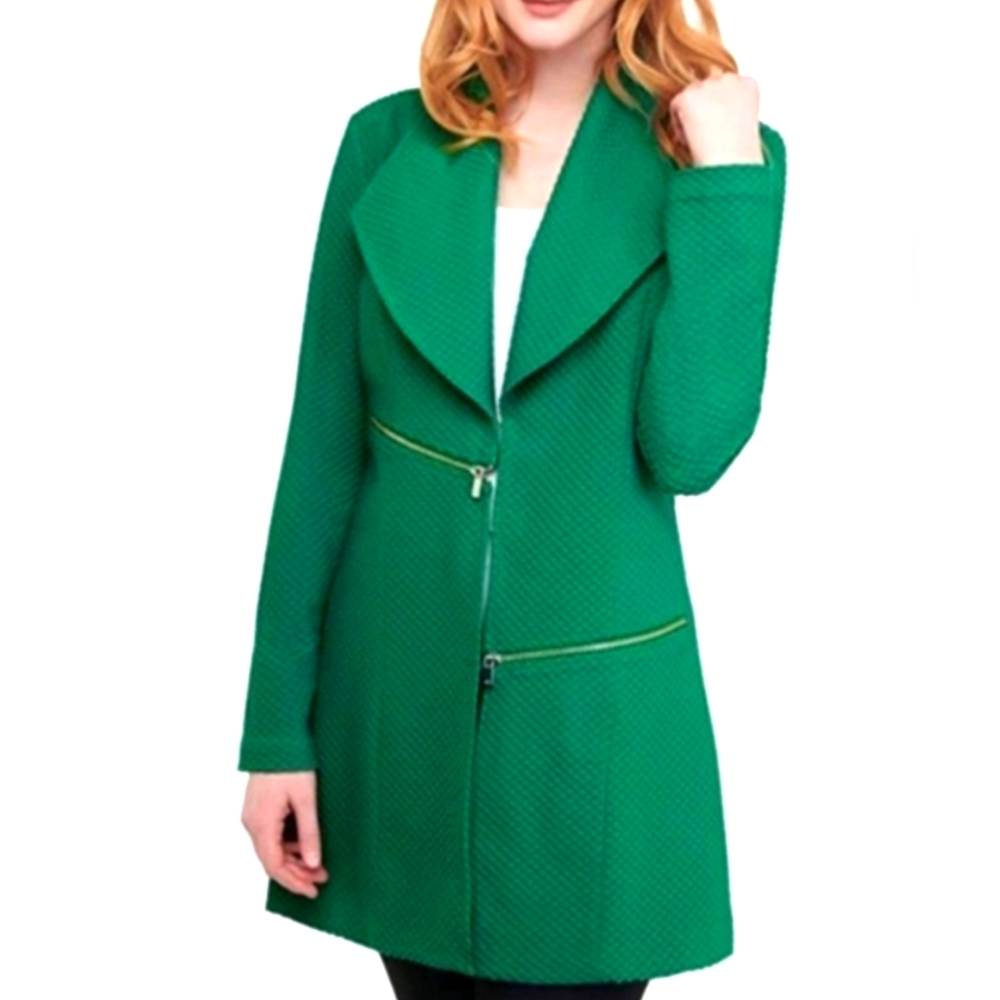 Peter Nygard Green  Coat with Gold Zipper Details